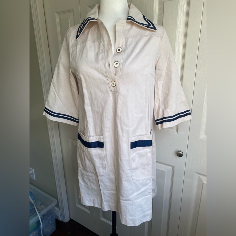 New Pomander Place Gardenia Hart Shirt Cream and Navy Sailor Cotton Dress - Picture 6 of 12